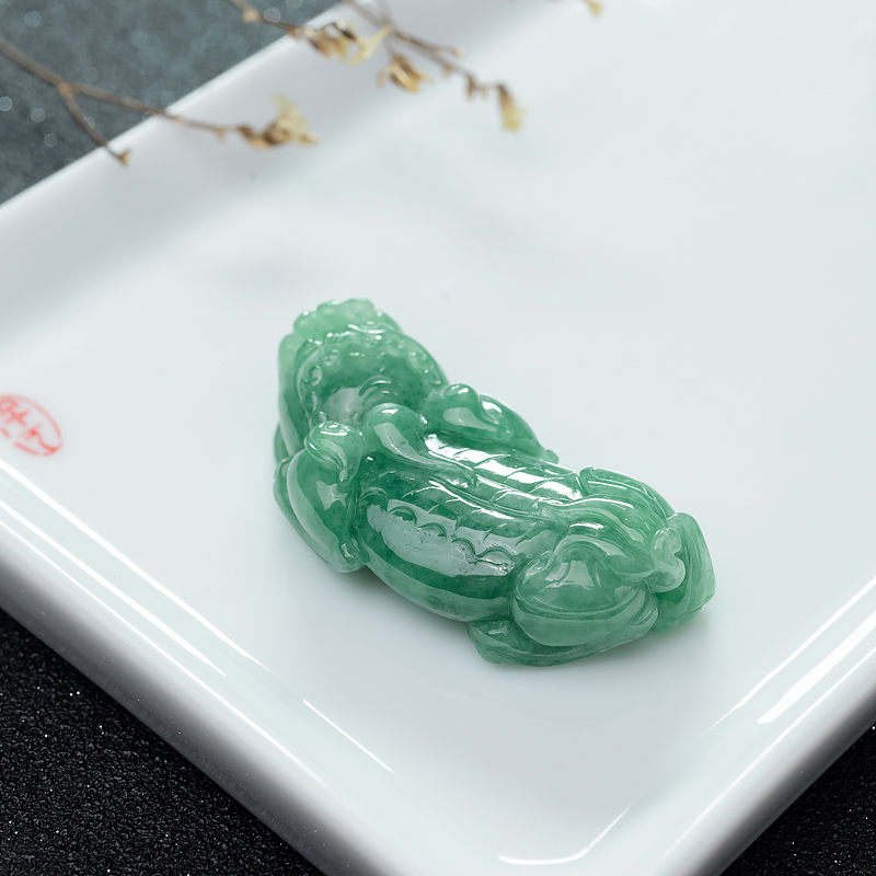缅甸天然豆种翡翠貔貅吊坠-红掌柜
