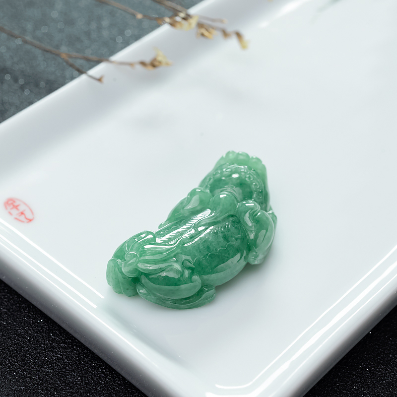 缅甸豆种豆绿翡翠貔貅吊坠-红掌柜