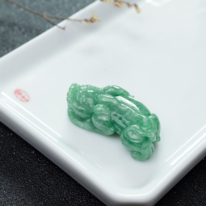 缅甸天然豆种翡翠貔貅吊坠-红掌柜