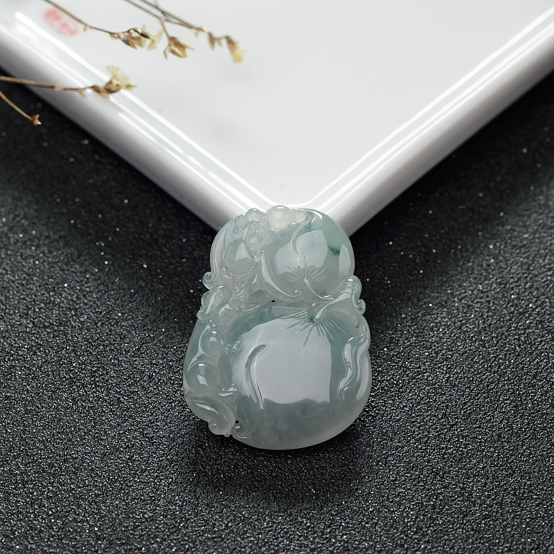 缅甸天然糯冰种飘花翡翠葫芦吊坠-红掌柜