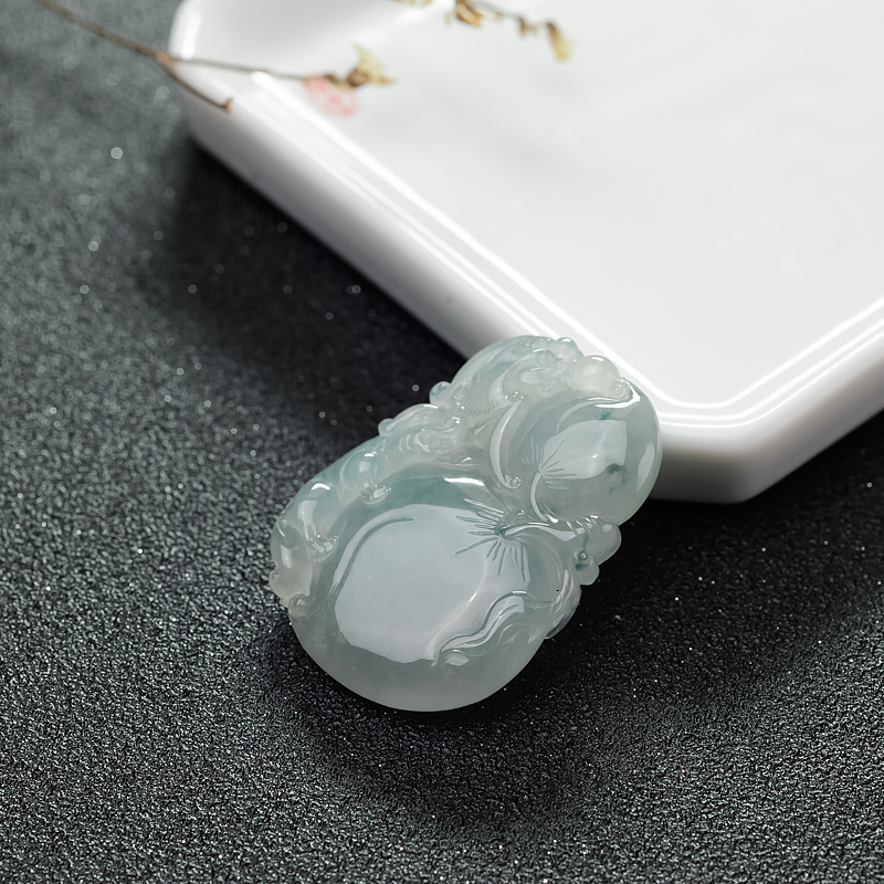 天然糯冰种飘花翡翠葫芦吊坠-红掌柜