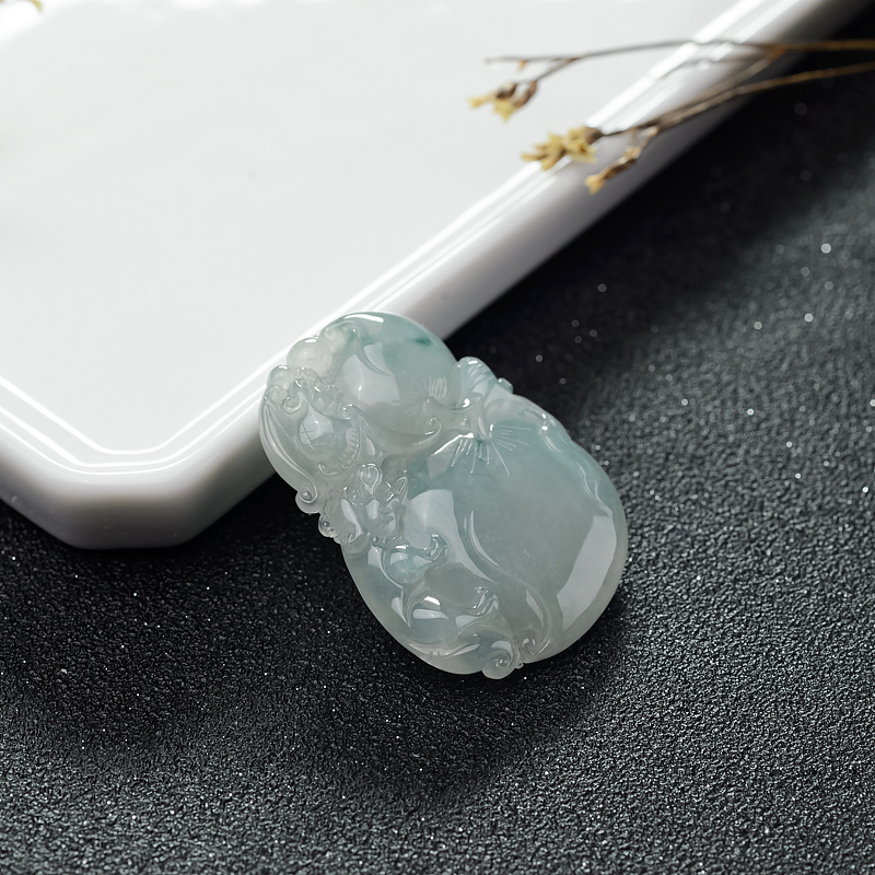 缅甸糯冰种飘花翡翠葫芦吊坠-红掌柜