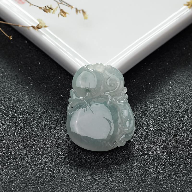 缅甸天然飘花翡翠葫芦吊坠-红掌柜