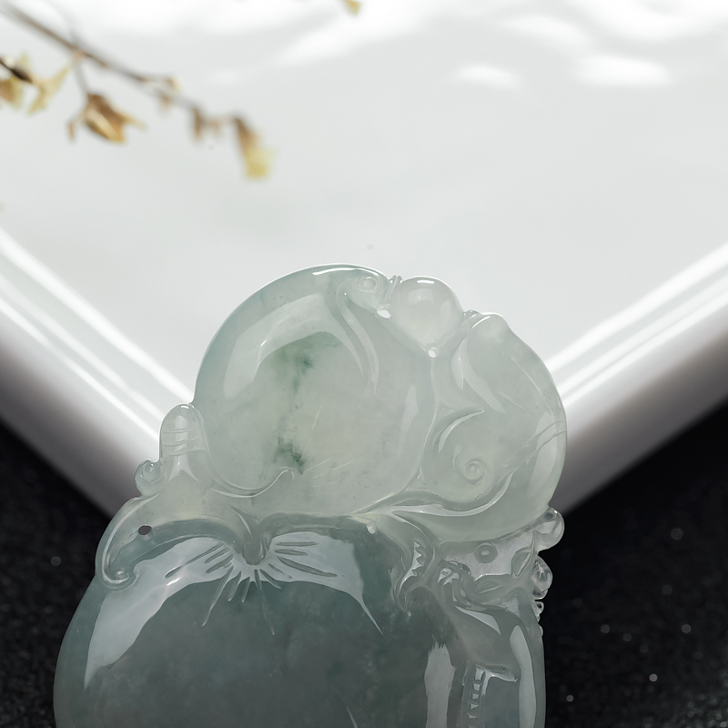 缅甸天然糯冰种飘花翡翠吊坠-红掌柜