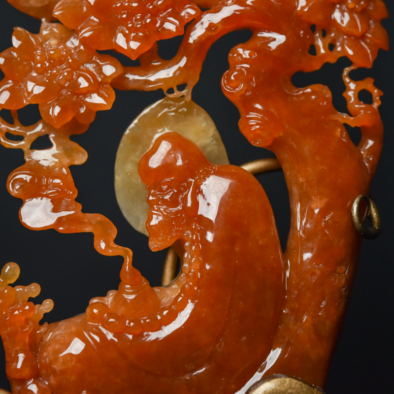 缅甸糯种红翡悟道摆件-红掌柜