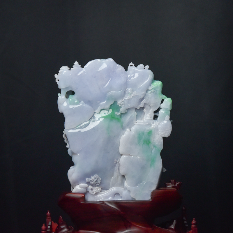 糯种春带彩翡翠摆件-红掌柜