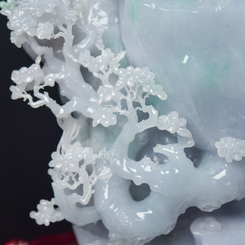 天然春带彩翡翠山子摆件-红掌柜