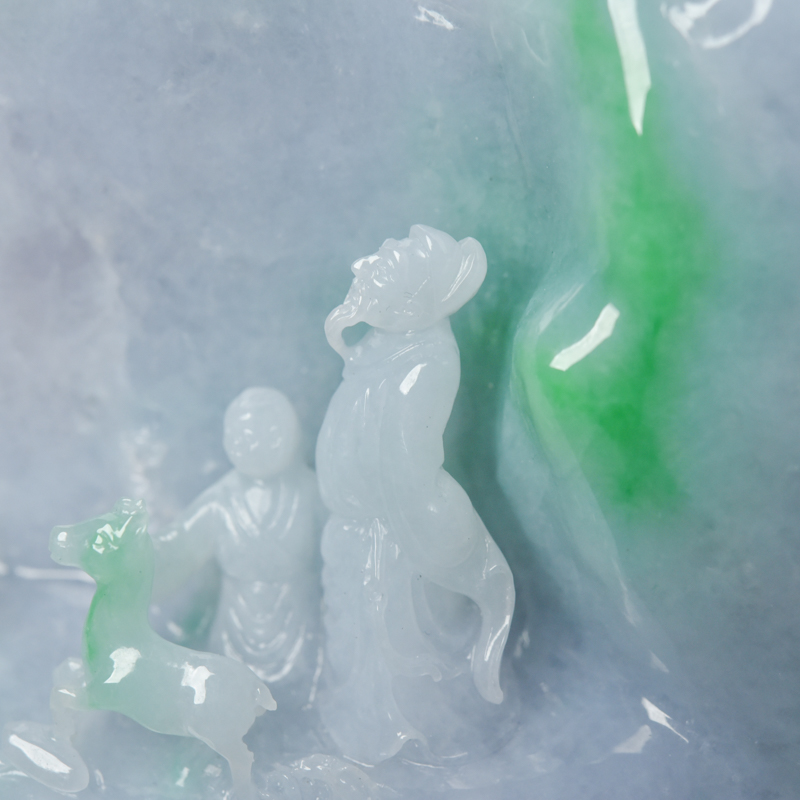 缅甸糯种春带彩翡翠山子摆件-红掌柜