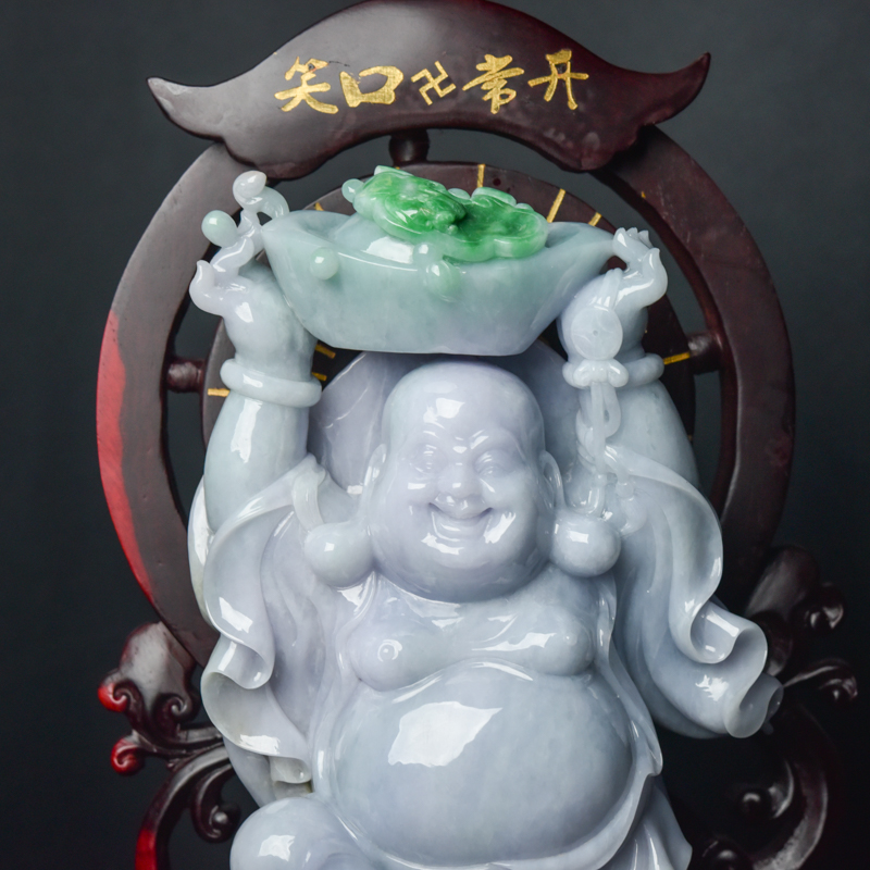 春带彩翡翠弥勒佛摆件-红掌柜