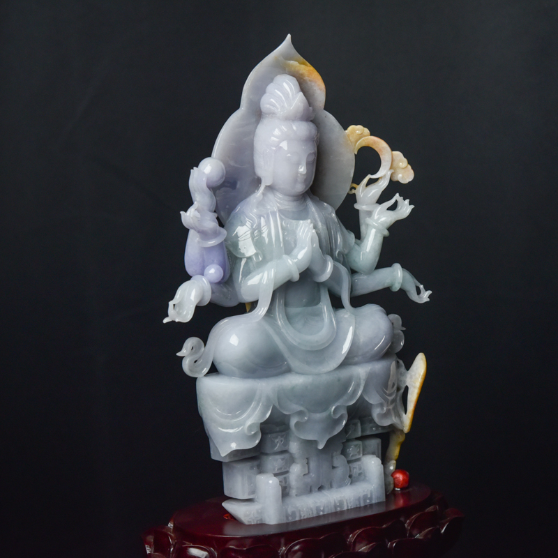 糯种福禄寿翡翠摆件-红掌柜