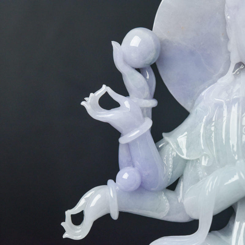 天然糯种福禄寿翡翠千手观音摆件-红掌柜