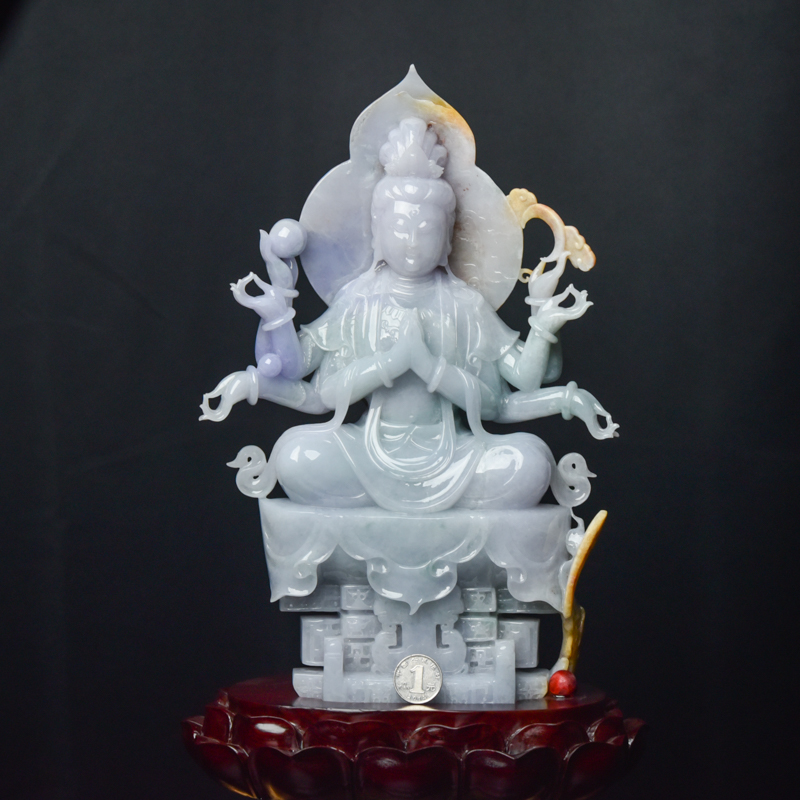 糯种福禄寿翡翠千手观音摆件-红掌柜
