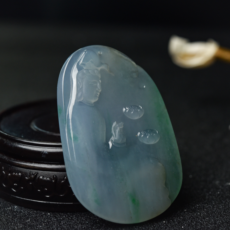 糯冰种飘翠翡翠吊坠-红掌柜