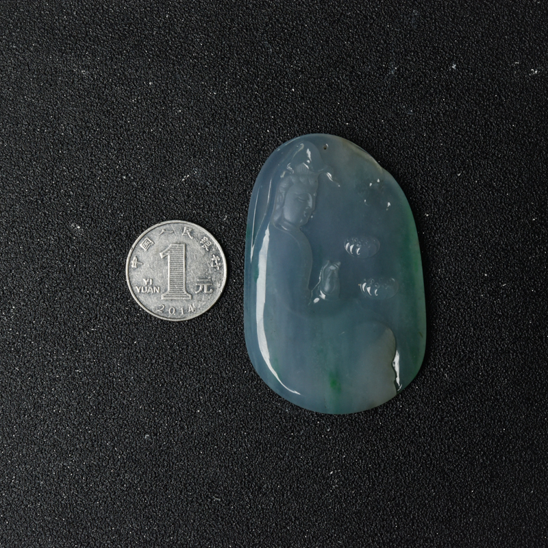 糯冰种飘翠翡翠观音吊坠-红掌柜