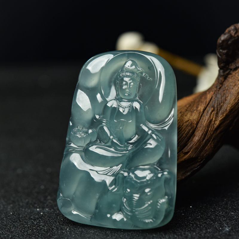 缅甸浅绿翡翠普贤菩萨吊坠-红掌柜