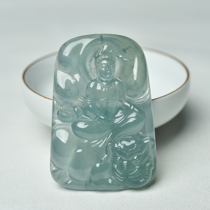 冰种天然浅绿翡翠普贤菩萨吊坠-红掌柜