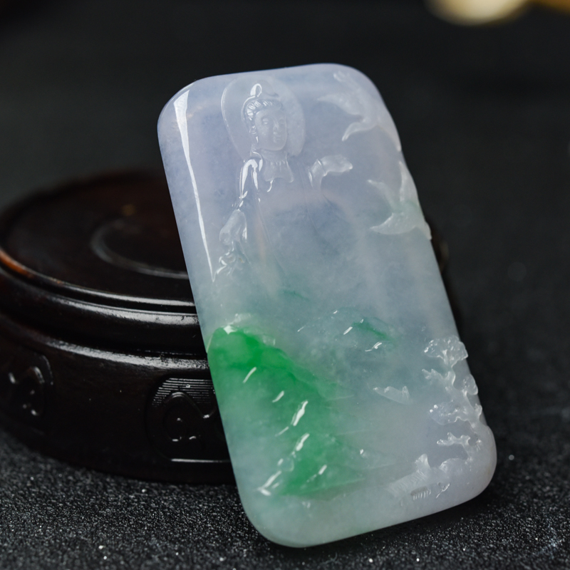 糯冰种翡翠观音牌吊坠-红掌柜