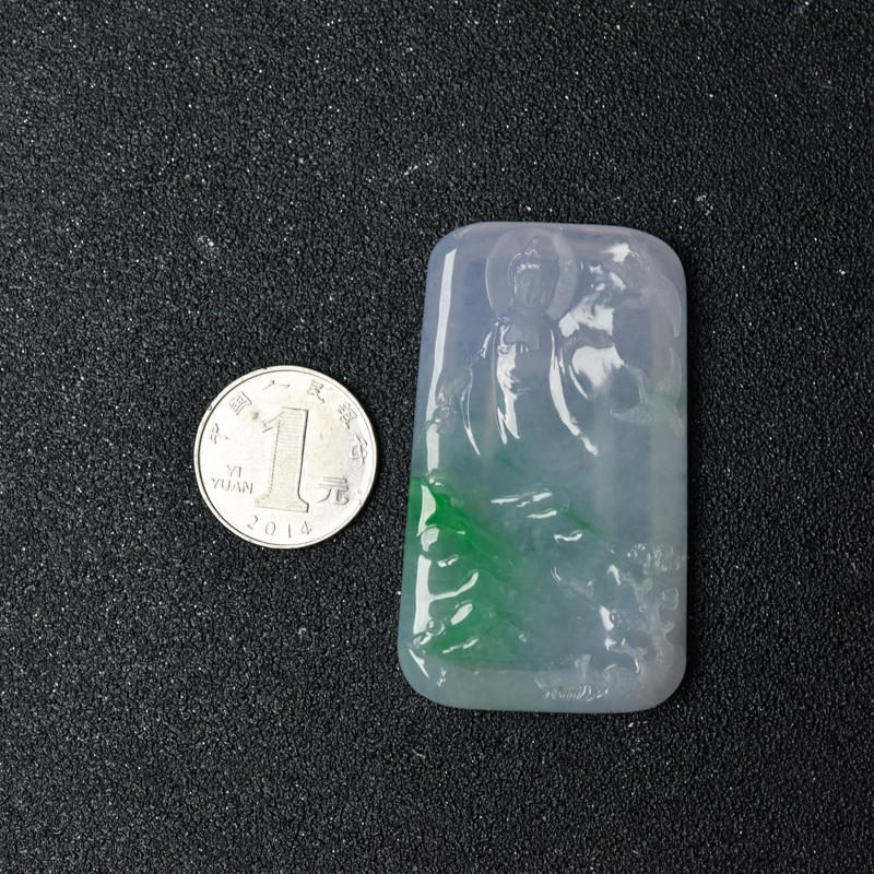 糯冰种春带彩翡翠观音牌吊坠-红掌柜