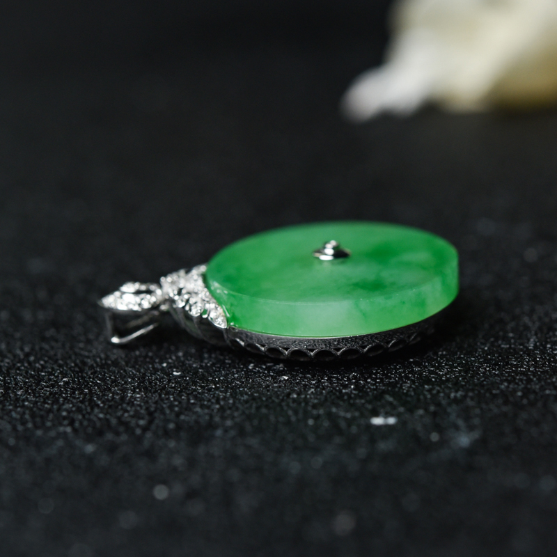 18K金镶钻糯种翡翠平安扣吊坠-红掌柜