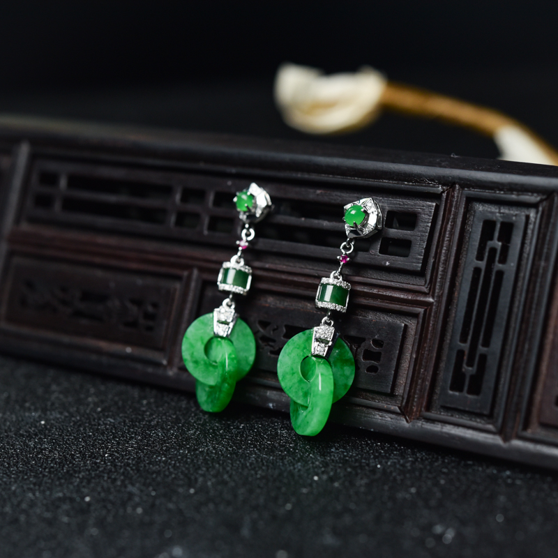 天然飘翠翡翠耳坠-红掌柜