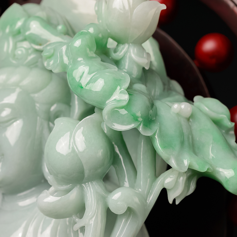 缅甸天然糯种飘翠翡翠摆件-红掌柜