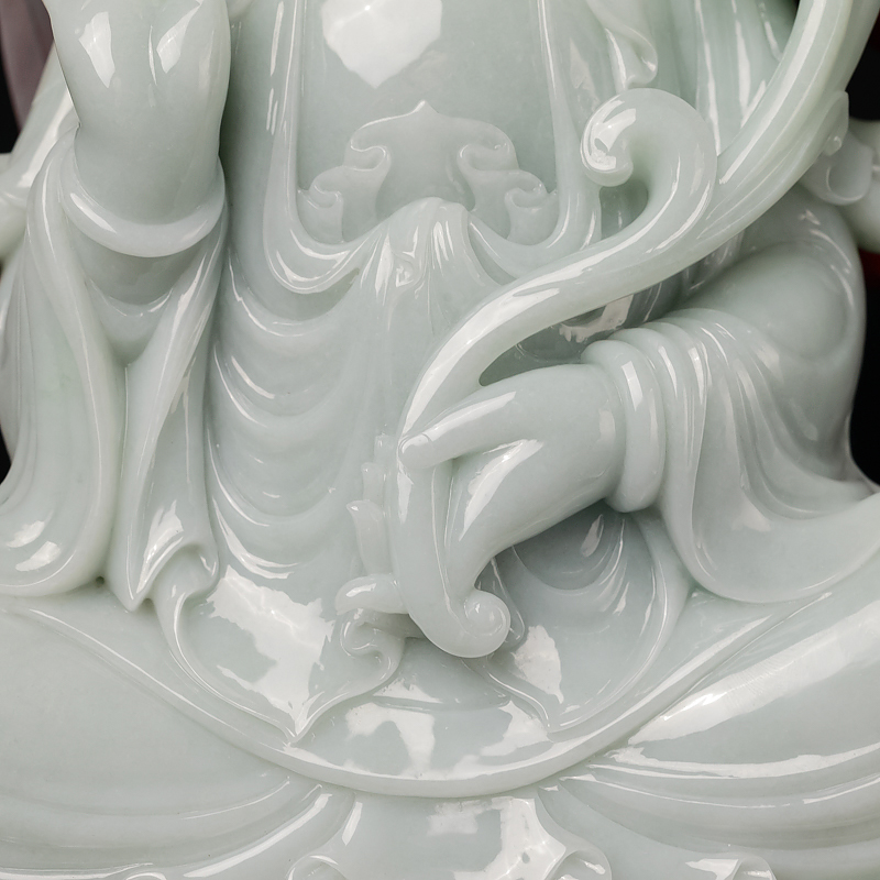 糯种飘翠翡翠观音摆件-红掌柜