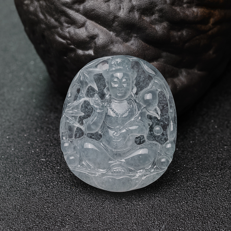 冰种翡翠大势至菩萨吊坠-红掌柜