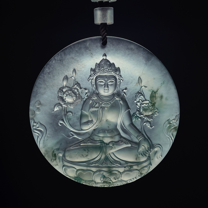 冰种飘花翡翠度母吊坠-红掌柜