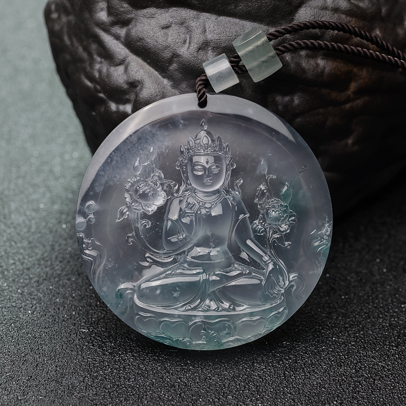 飘花翡翠度母吊坠-红掌柜