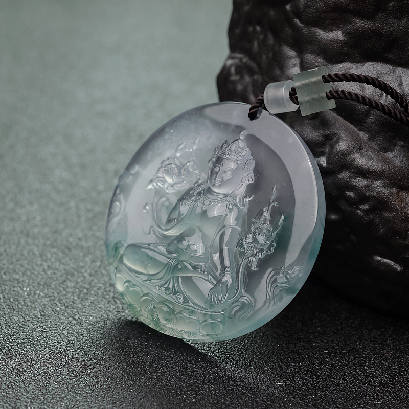 冰种翡翠度母吊坠-红掌柜