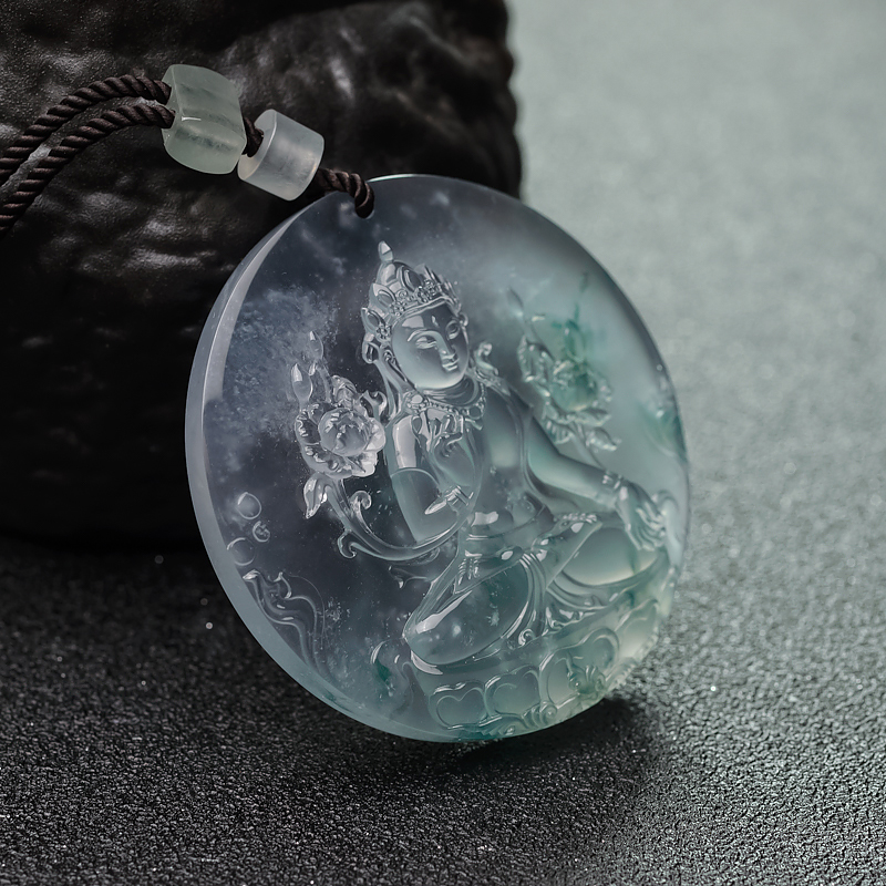 冰种飘花翡翠吊坠-红掌柜