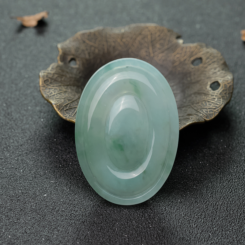缅甸天然浅绿翡翠悟道吊坠-红掌柜