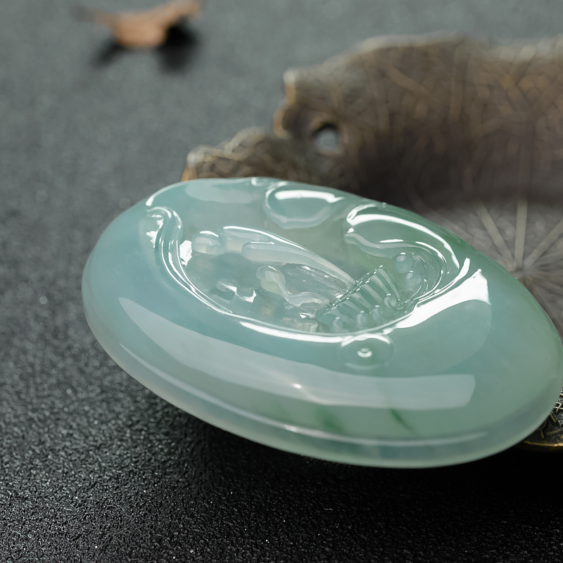 缅甸天然糯种翡翠悟道吊坠-红掌柜