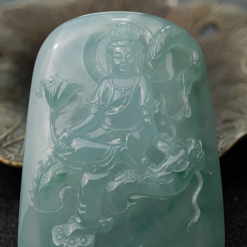 缅甸天然糯种翡翠观音吊坠-红掌柜