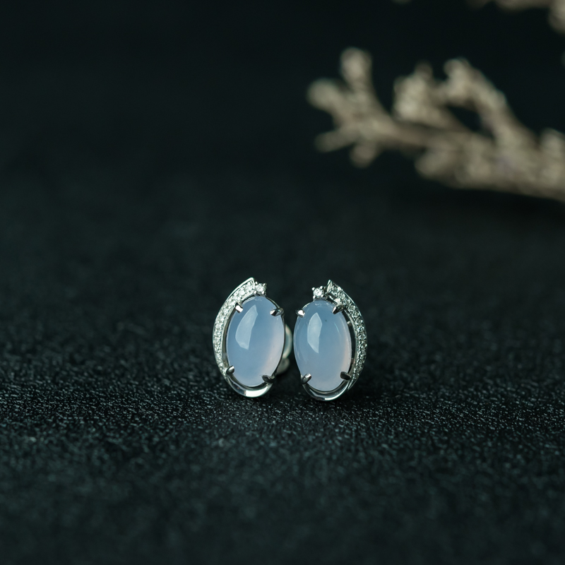 缅甸天然糯冰种紫罗兰翡翠耳钉-红掌柜