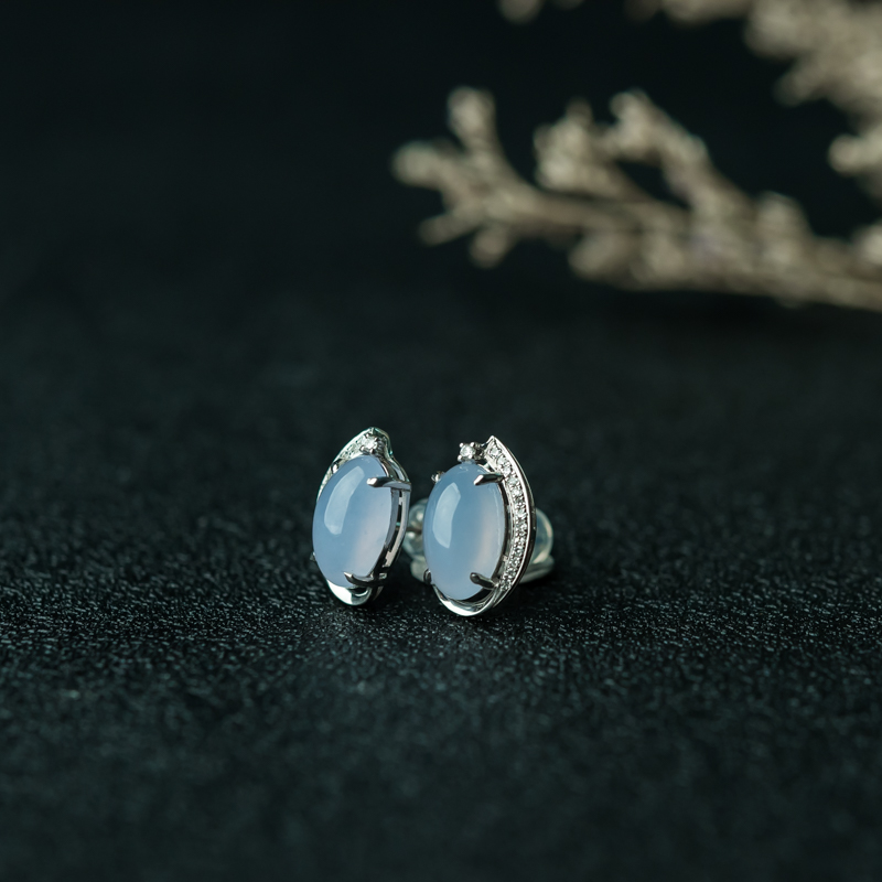 天然糯冰种紫罗兰翡翠耳钉-红掌柜