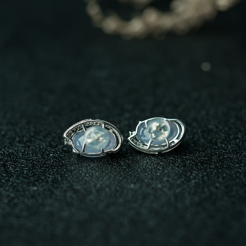 缅甸天然紫罗兰翡翠耳钉-红掌柜