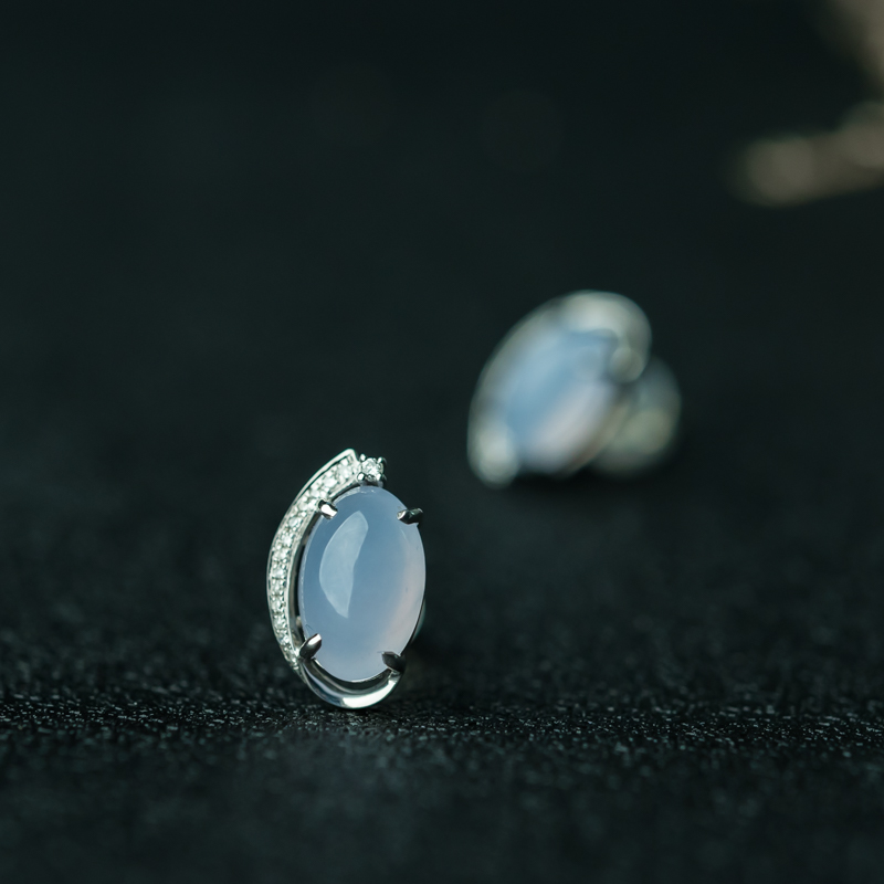 缅甸天然糯冰种翡翠耳钉-红掌柜