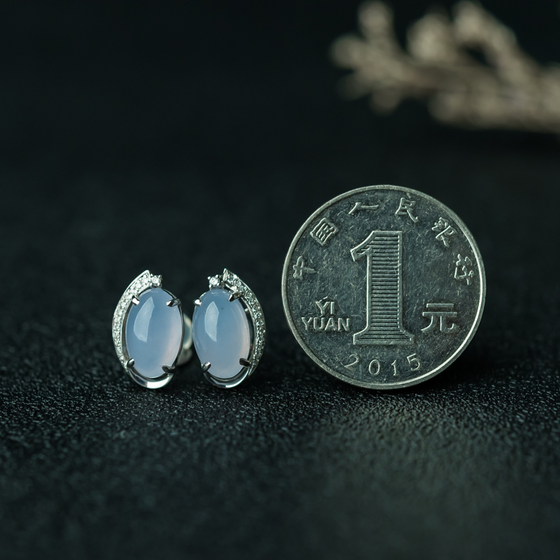 糯冰种翡翠耳钉-红掌柜