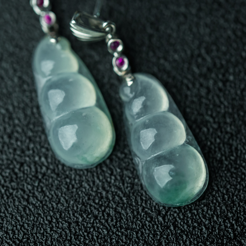 缅甸天然糯冰种飘花翡翠耳钉-红掌柜