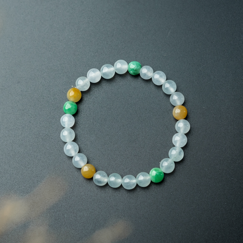 糯冰种三彩翡翠手串-红掌柜