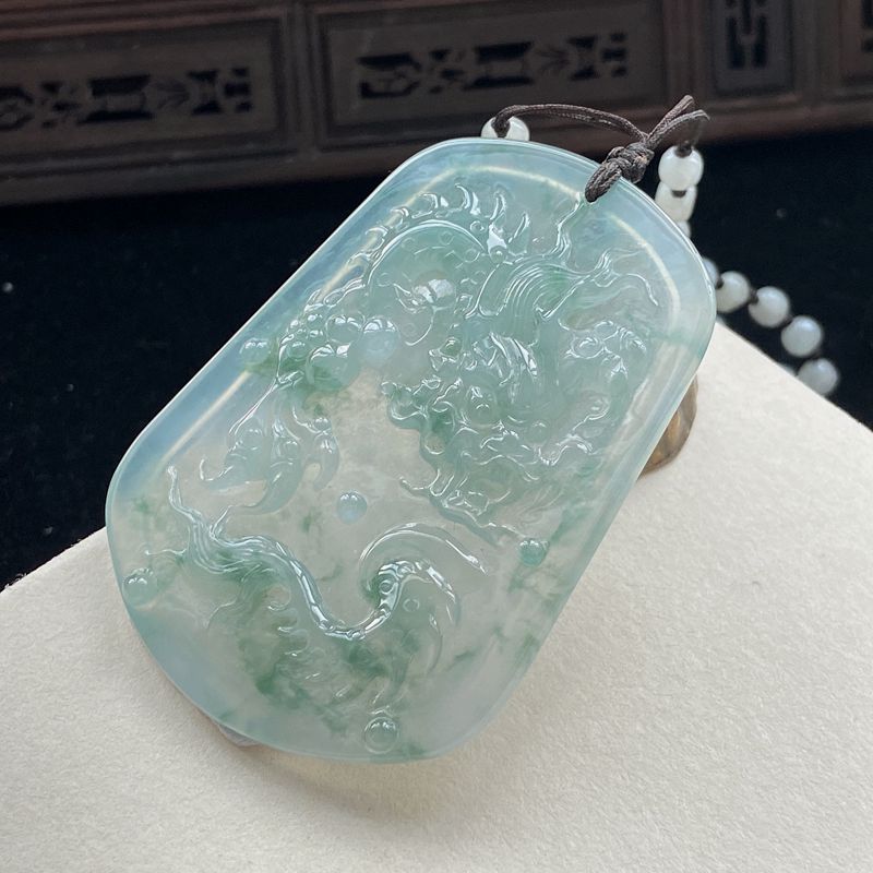 飘花翡翠龙牌|飘花翡翠龙牌|冰种飘花翡翠龙牌】-红掌柜珠宝