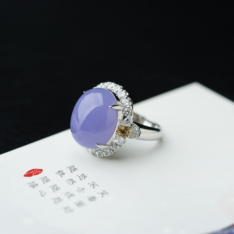 天然糯种紫罗兰翡翠戒指-红掌柜