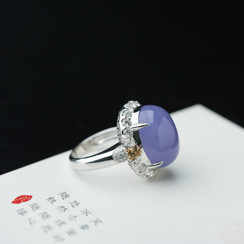 缅甸糯种紫罗兰翡翠戒指-红掌柜