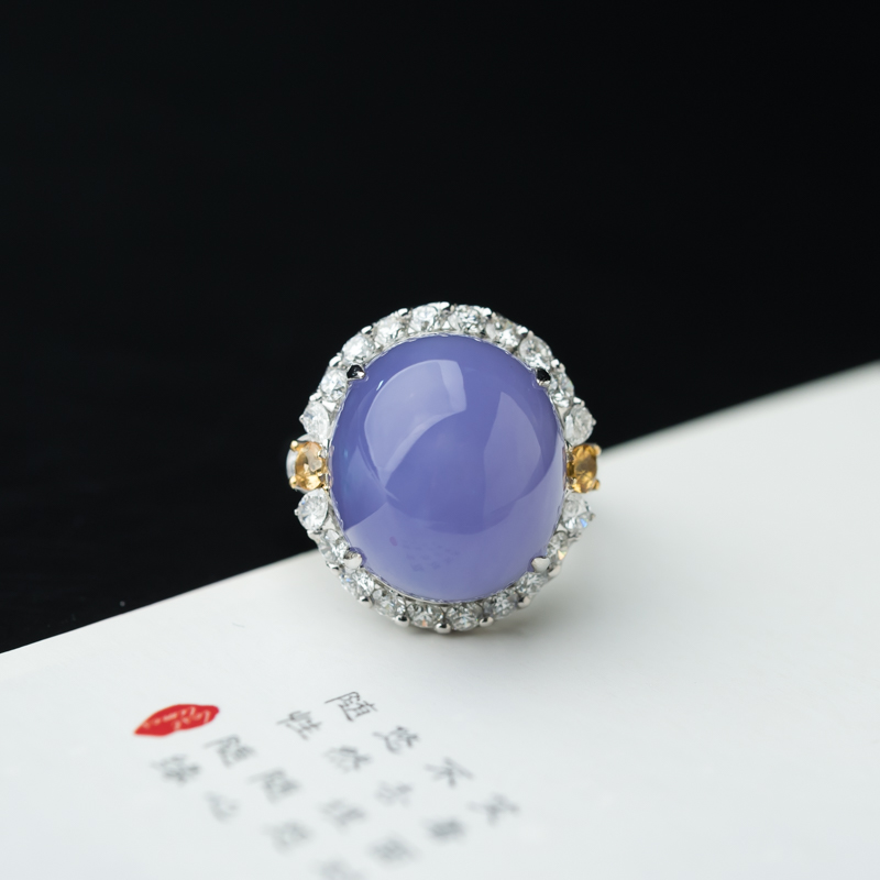 缅甸天然糯种紫罗兰翡翠戒指-红掌柜