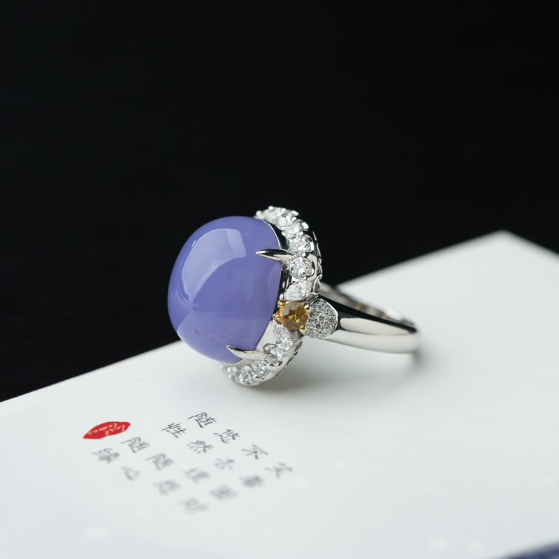 天然糯种紫罗兰翡翠戒指-红掌柜