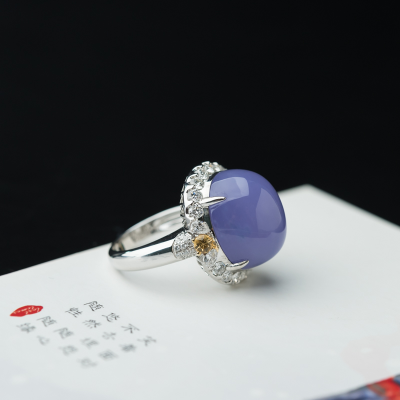 缅甸糯种紫罗兰翡翠戒指-红掌柜