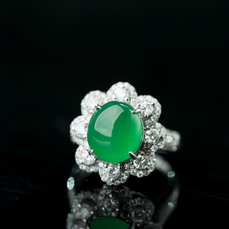 缅甸天然糯冰种翡翠戒指-红掌柜