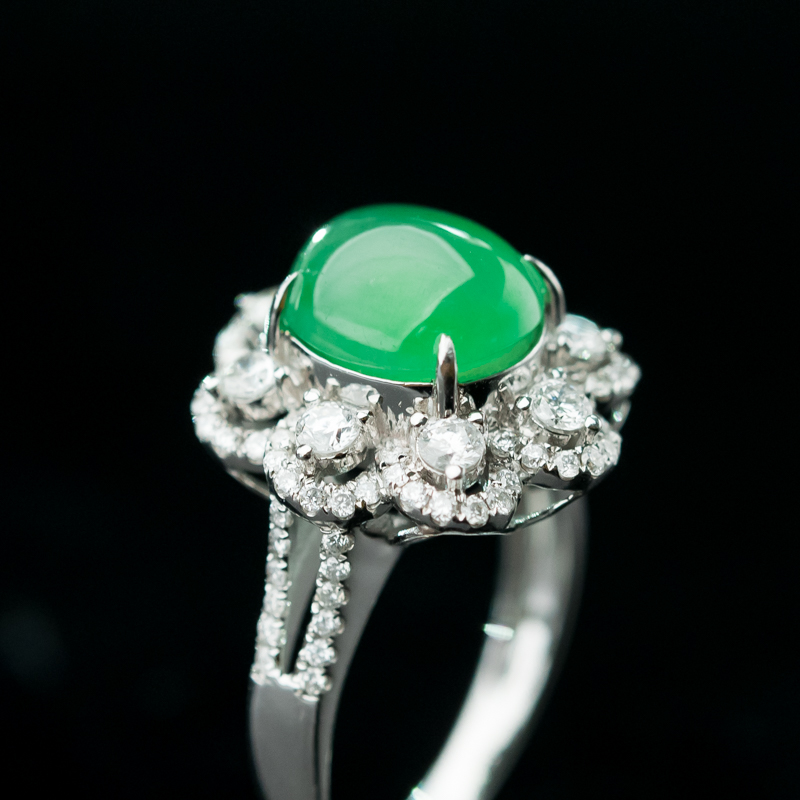 糯冰种阳绿翡翠戒指-红掌柜