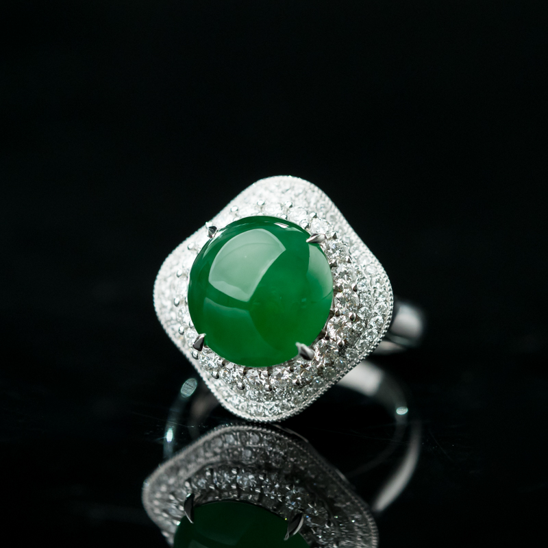 缅甸天然糯冰种翡翠戒指-红掌柜